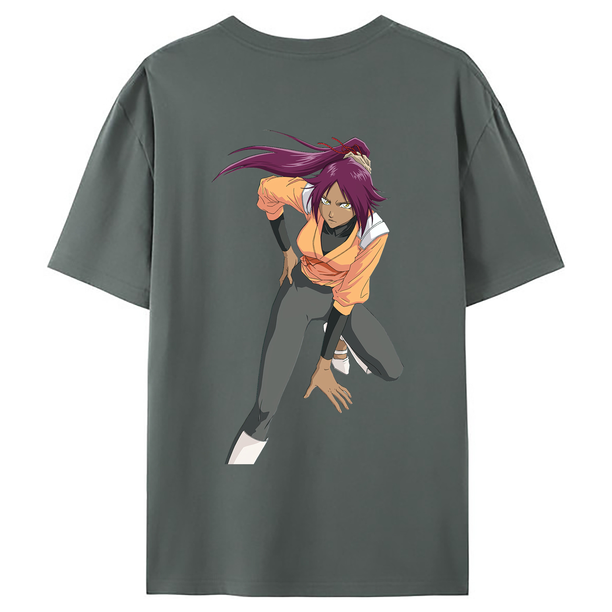 （画像用） ブリーチ 四楓院 夜一（しほういん よるいち） BLEACH Shihouin Yoruichi 綿100％ メンズ半袖Tシャツ（バックプリント） 通気性
